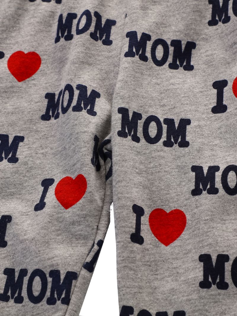 2st Flickor Enkel Casual Pyjamas Set Rundhalsad Långärmad Toppar & Byxor Med (i Love Mom) Tryck För Vintern