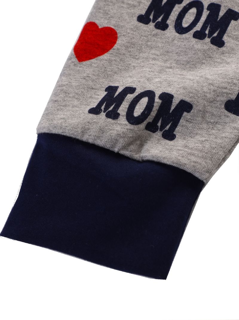 2st Flickor Enkel Casual Pyjamas Set Rundhalsad Långärmad Toppar & Byxor Med (i Love Mom) Tryck För Vintern