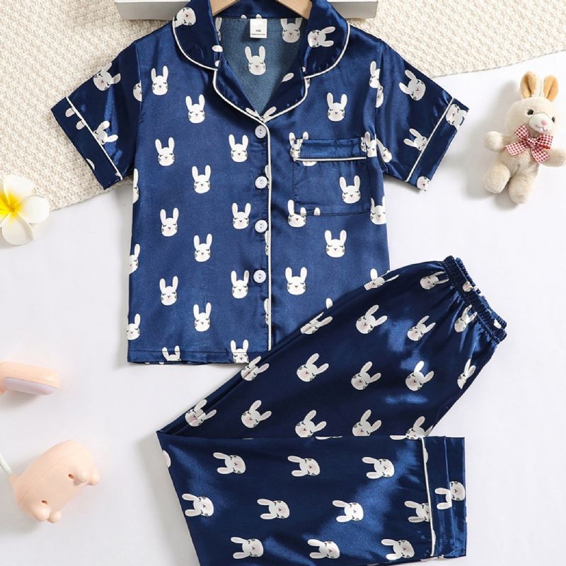 2st Flickor Kortärmad Pyjamas Hemkläder Set Cartoon Rabbit Pattern