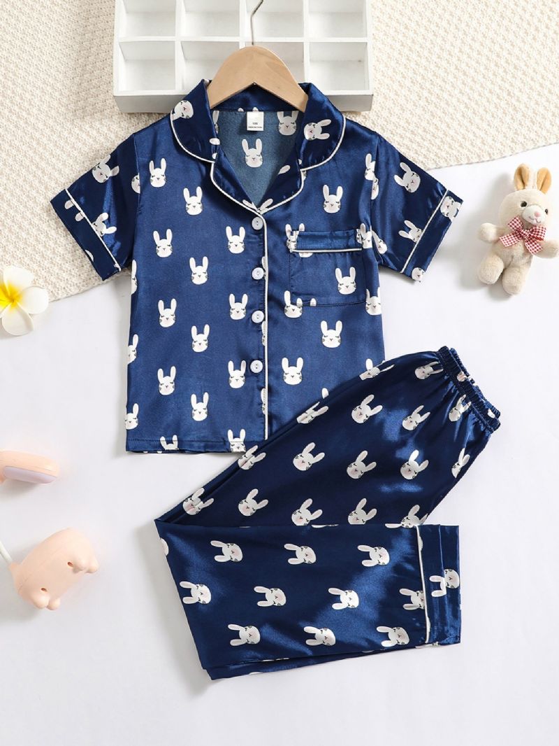 2st Flickor Kortärmad Pyjamas Hemkläder Set Cartoon Rabbit Pattern