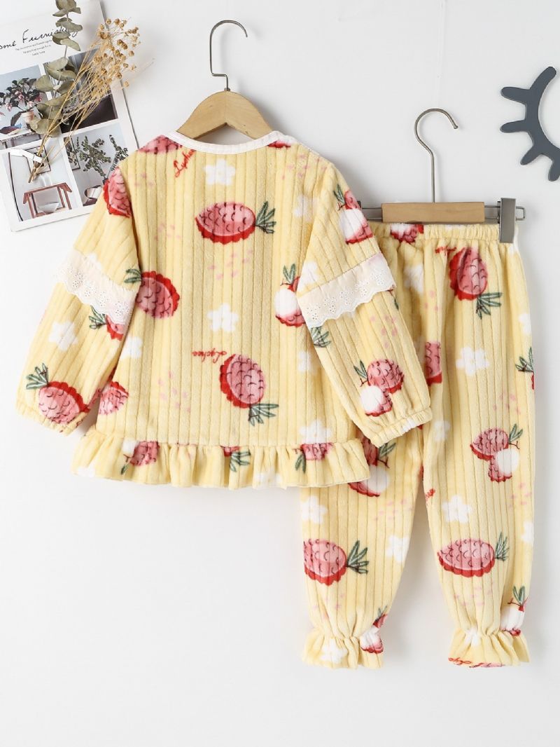 2st Flickor Långärmade Pullover Byxor Pyjamas Set Med Söt Litchi Blommatryck