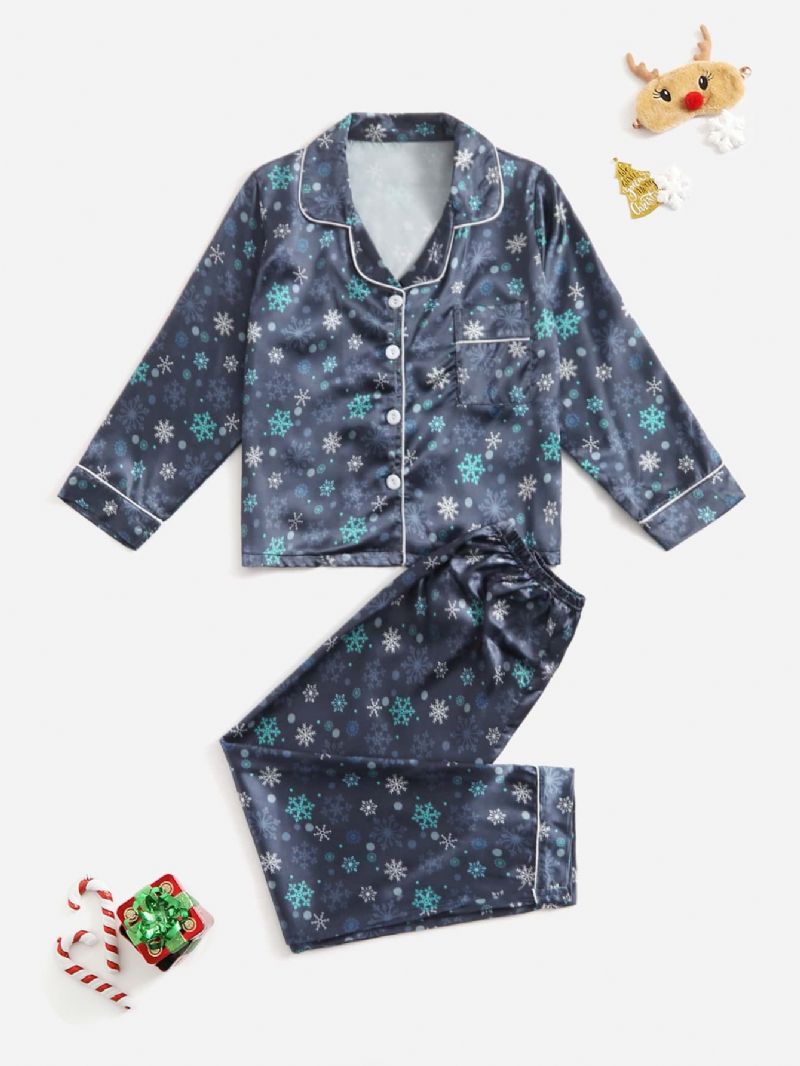 2st Flickor & Pojkar Christmas Blue Casual Pyjamas Set