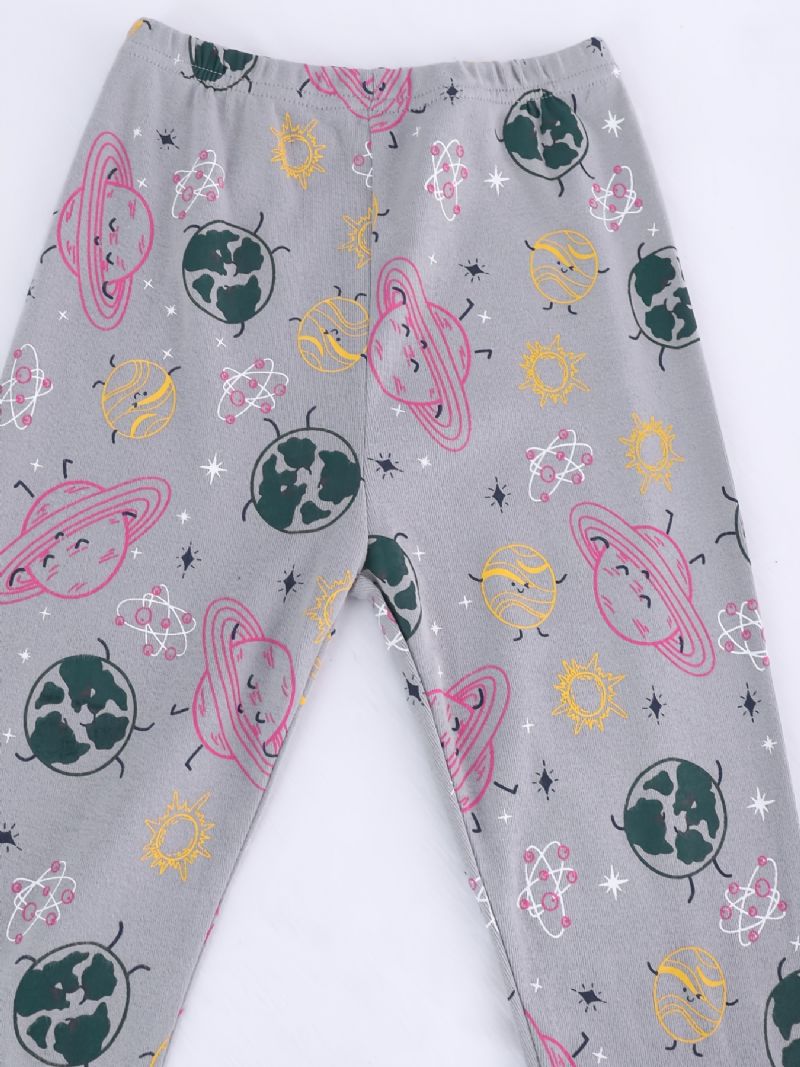 2st Flickor Söt Cartoon Planet Print Pyjamas Set Med Kortärmade Toppar & Byxor