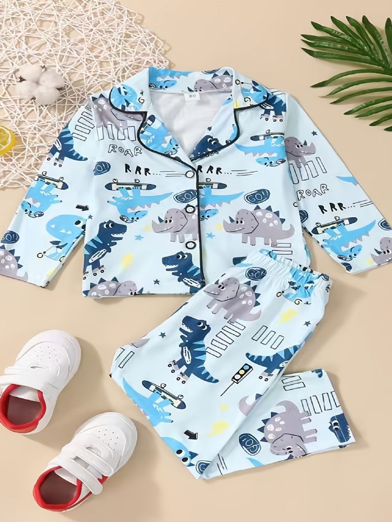 2st Pojkar Casual Cartoon Pyjamas Set Med Lapel Toppar & Byxor Barnkläder För Vintern