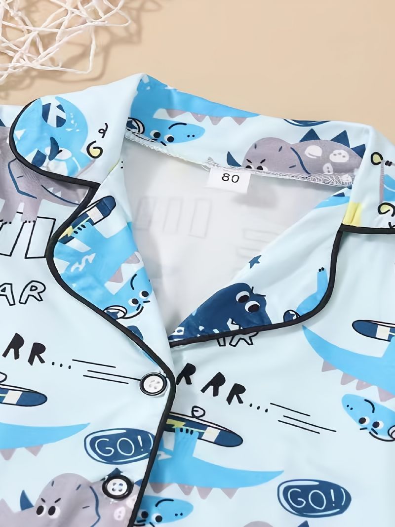 2st Pojkar Casual Cartoon Pyjamas Set Med Lapel Toppar & Byxor Barnkläder För Vintern