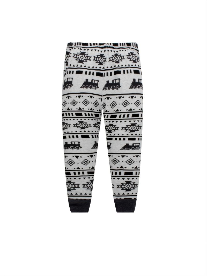 2st Pojkar Casual Train Mönster Crew Neck Långärmad Pyjamas Set