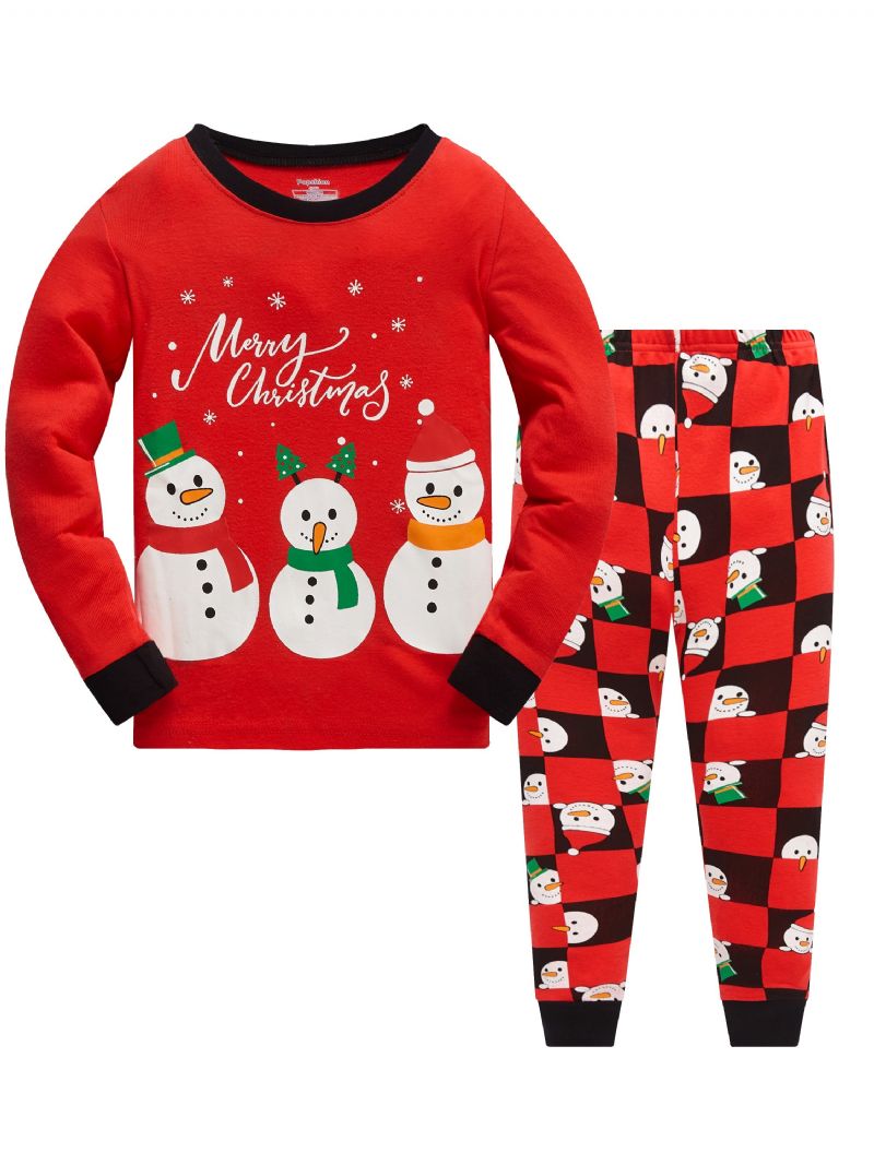 2st Pojkar Christmas Snowman Pattern Pullover Pyjamas Byxor Kostymer