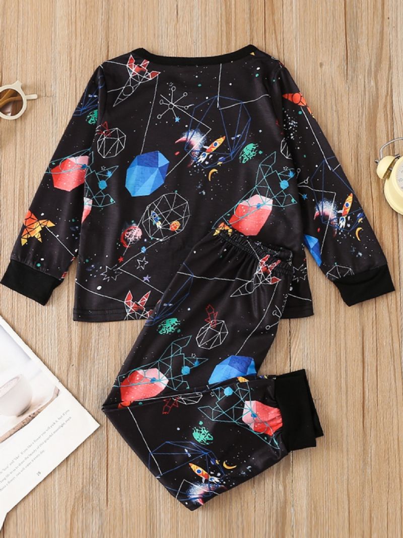 2st Pojkar Planet Printed Blusar & Byxor Pyjamas Set