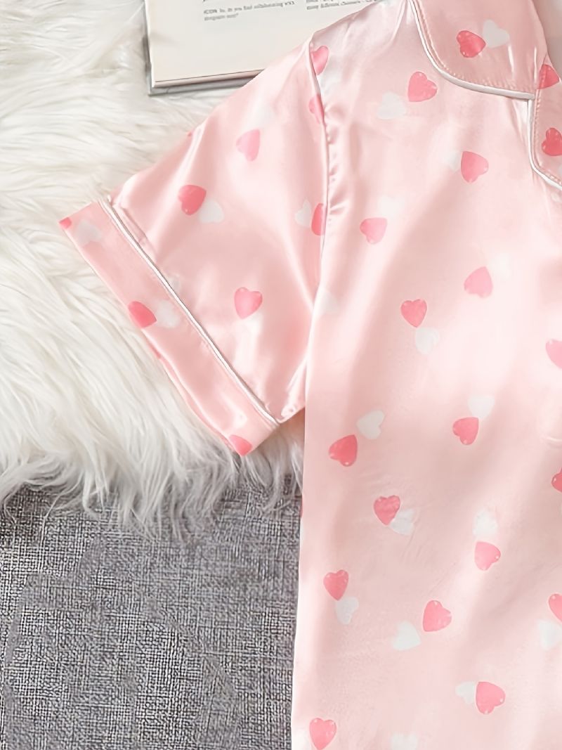 2st/set Flickor Loungewear Pyjamasset Med Hjärttryck