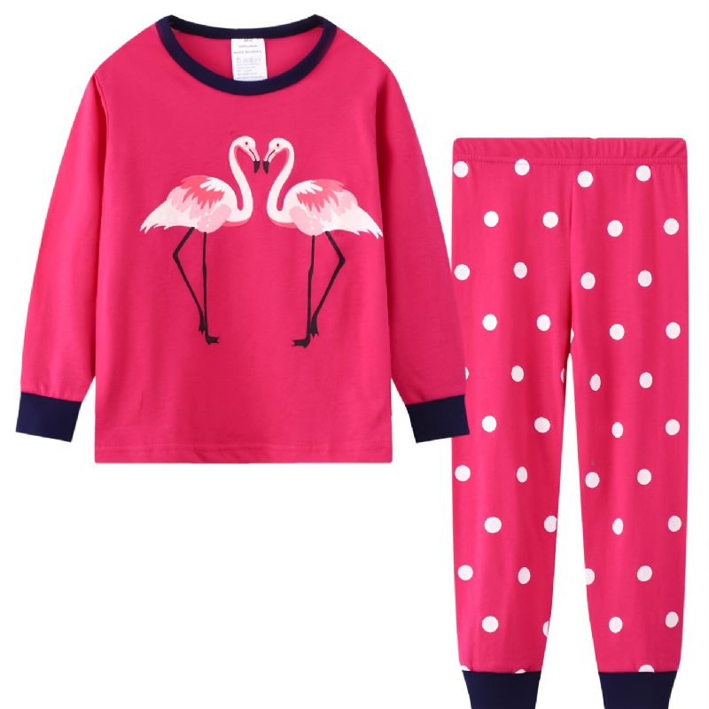 2st Småbarn Flickor Flamingotryck Bomull Sweatshirt Pyjamasset Med Rund Hals