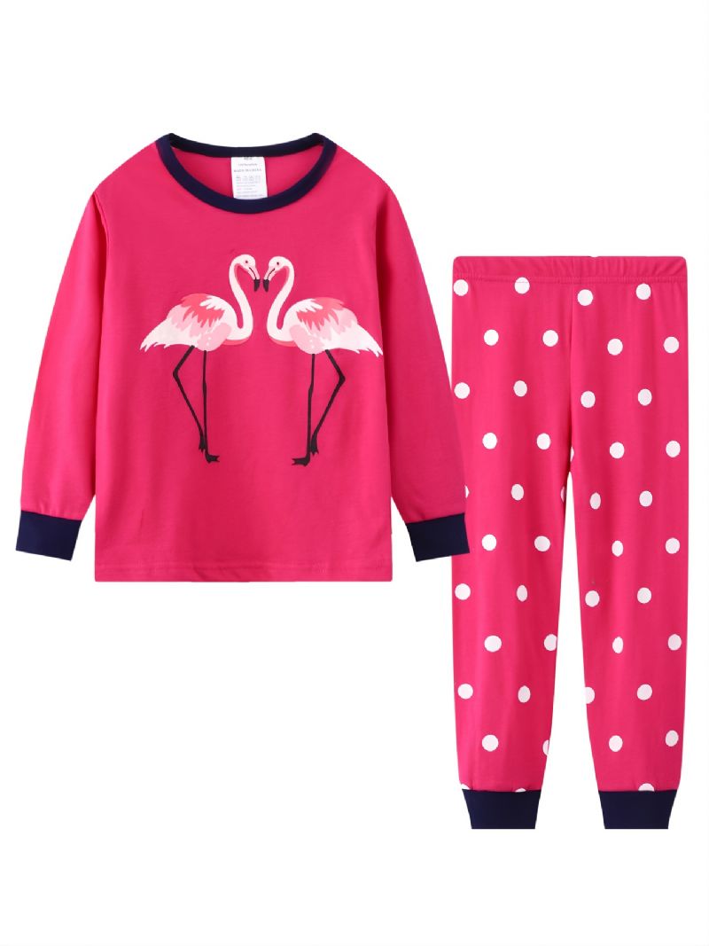 2st Småbarn Flickor Flamingotryck Bomull Sweatshirt Pyjamasset Med Rund Hals