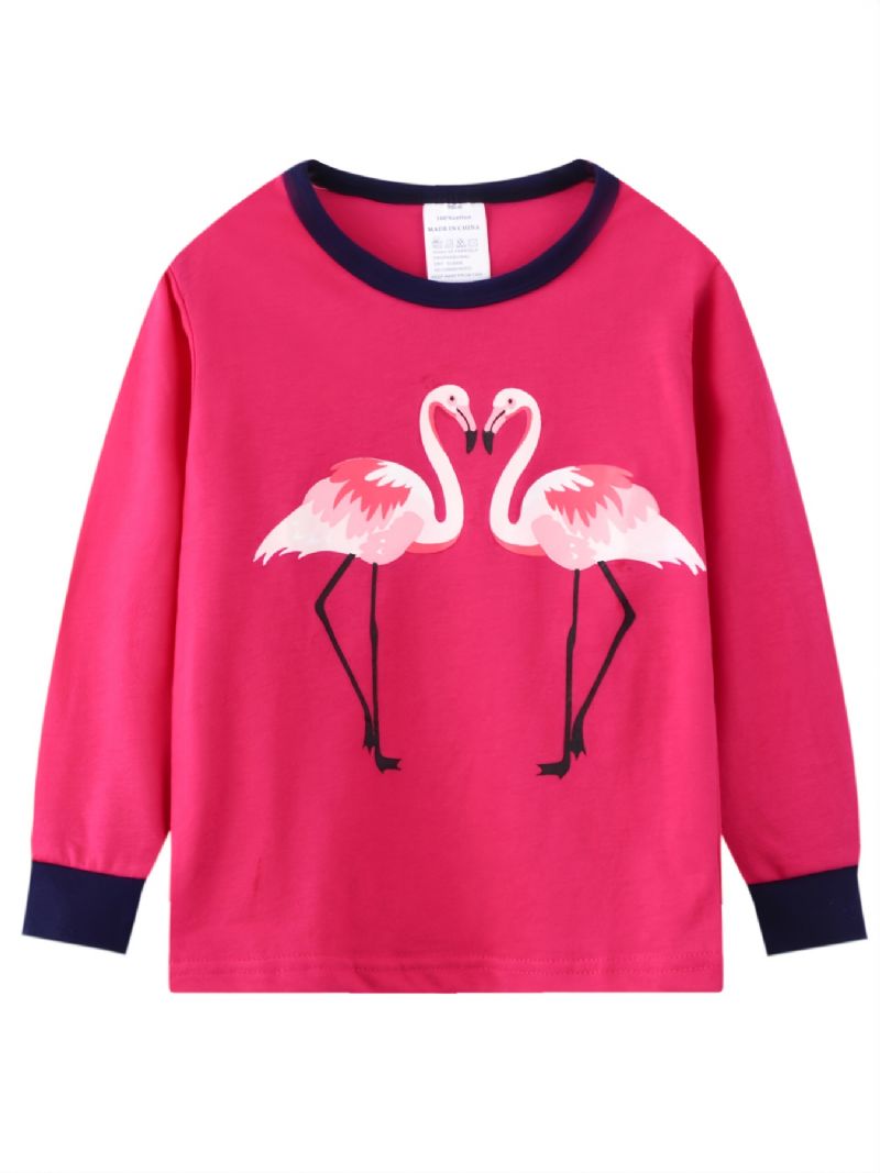 2st Småbarn Flickor Flamingotryck Bomull Sweatshirt Pyjamasset Med Rund Hals