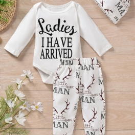 3st Flickor Letter Print Pyjamas Set Söt Casual Thermal Crew Neck Långärmad Romper & Byxor För Vinter