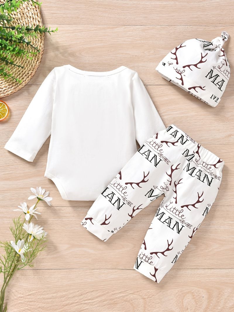 3st Flickor Letter Print Pyjamas Set Söt Casual Thermal Crew Neck Långärmad Romper & Byxor För Vinter