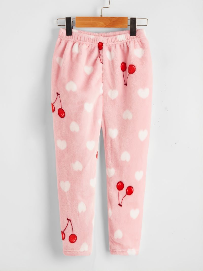 Barn Flickor Heart Cherry Flanell Pyjamas Sets Rosa