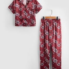 Barn Flickor Pojkar Blommönster Satin Lounge Wear Hemkläder Kortärmad Topp & Matchande Byxa Set Barnkläder Pyjamas Set