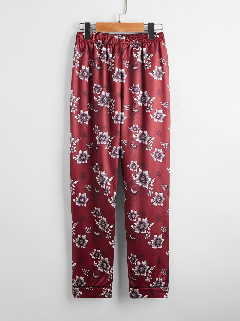 Barn Flickor Pojkar Blommönster Satin Lounge Wear Hemkläder Kortärmad Topp & Matchande Byxa Set Barnkläder Pyjamas Set