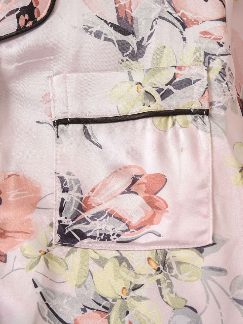 Barn Flickor Pojkar Blommönster Satin Lounge Wear Hemkläder Långärmad Topp & Matchande Byxset Barnkläder Pyjamasset