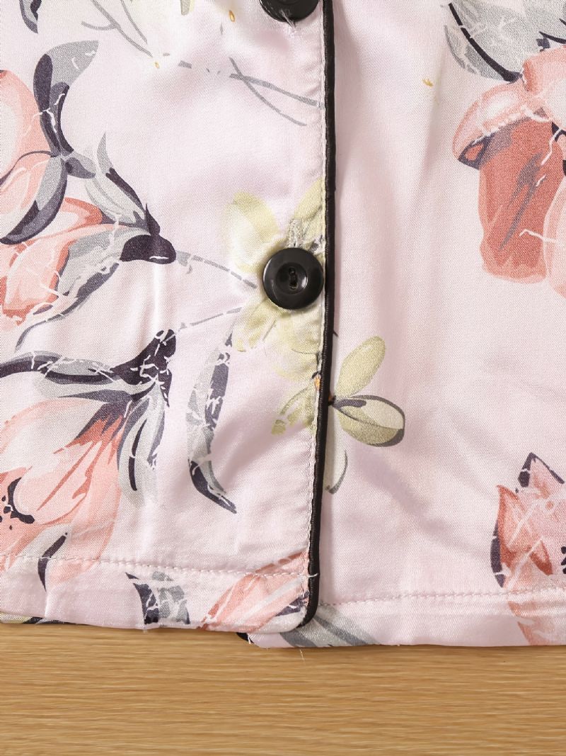 Barn Flickor Pojkar Blommönster Satin Lounge Wear Hemkläder Långärmad Topp & Matchande Byxset Barnkläder Pyjamasset