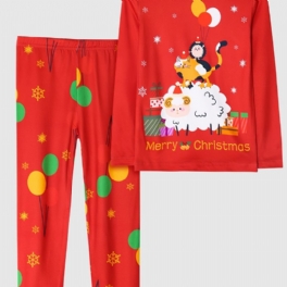 Barn Flickor Pyjamas Christmas Animal Print Rund Neck Långärmad Topp & Byxor Set