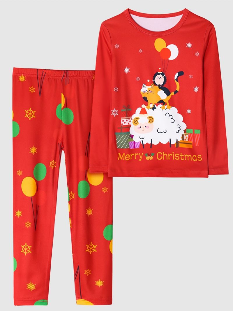 Barn Flickor Pyjamas Christmas Animal Print Rund Neck Långärmad Topp & Byxor Set