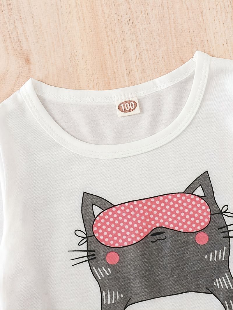 Barn Flickor Tecknad Söt Katt Print Långärmad Pyjamas Set