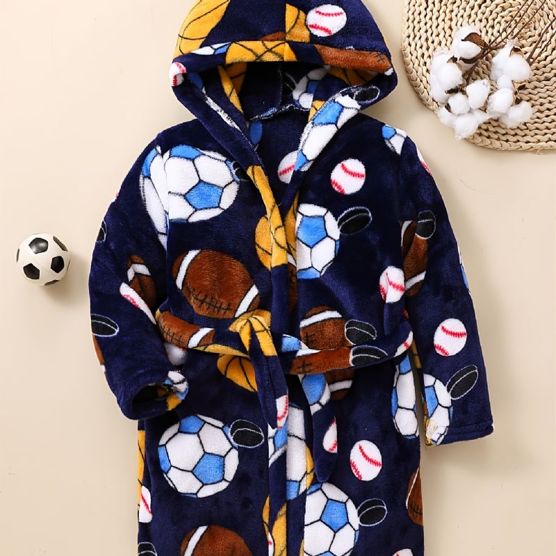 Barn Pojkar Flickor Casual Fotboll Baseball Print Fleece Lång Badrock För Vintern