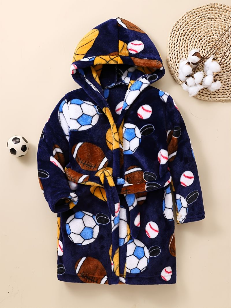 Barn Pojkar Flickor Casual Fotboll Baseball Print Fleece Lång Badrock För Vintern