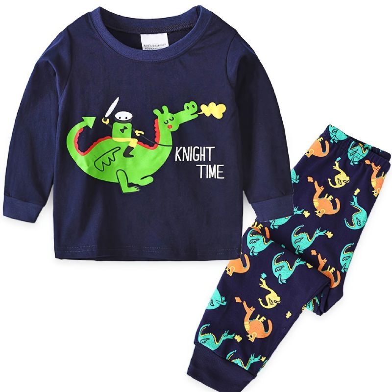 Barn Pojkar Pyjamas Tecknad Dinosaur Print Rundhalsad Långärmad Topp & Byxor Set