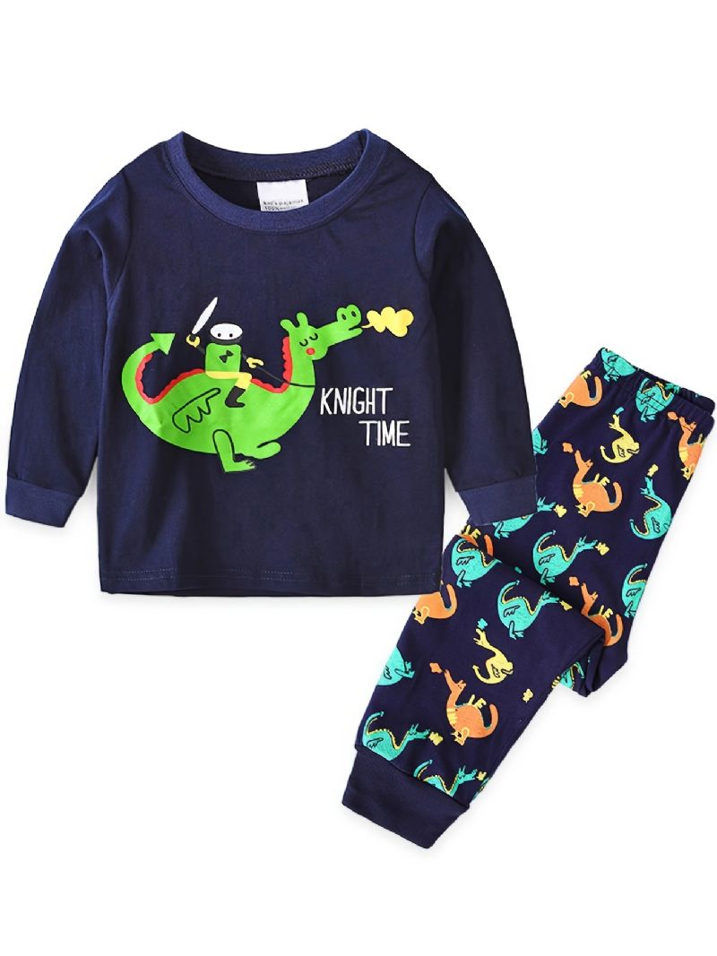 Barn Pojkar Pyjamas Tecknad Dinosaur Print Rundhalsad Långärmad Topp & Byxor Set