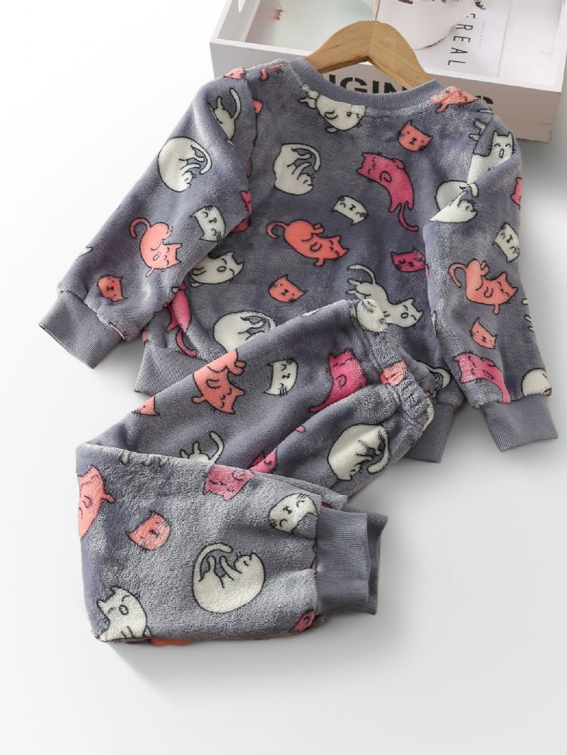 Barn Söt Kitty Långärmad Fleece Pyjamas Set