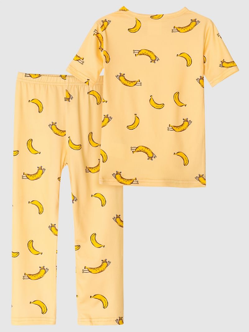 Barns Pyjamas Banantryck Rund Hals Kort Ärm & Byxor Set För Pojkar Flickor