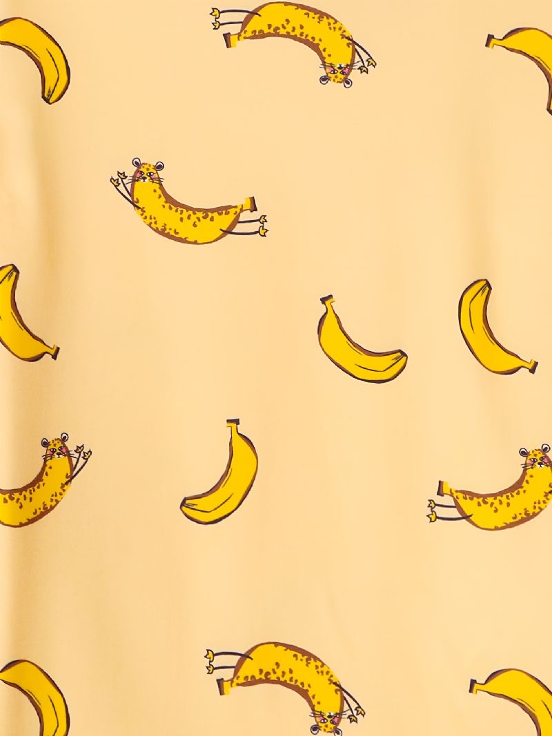 Barns Pyjamas Banantryck Rund Hals Kort Ärm & Byxor Set För Pojkar Flickor