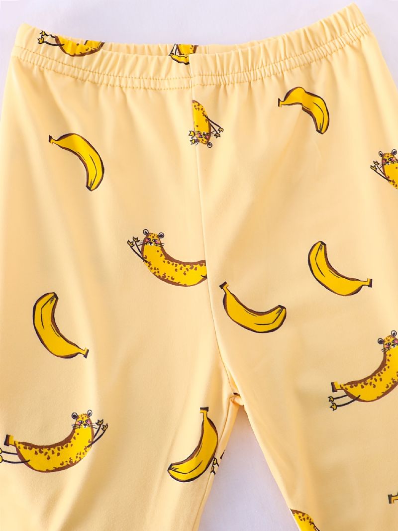 Barns Pyjamas Banantryck Rund Hals Kort Ärm & Byxor Set För Pojkar Flickor