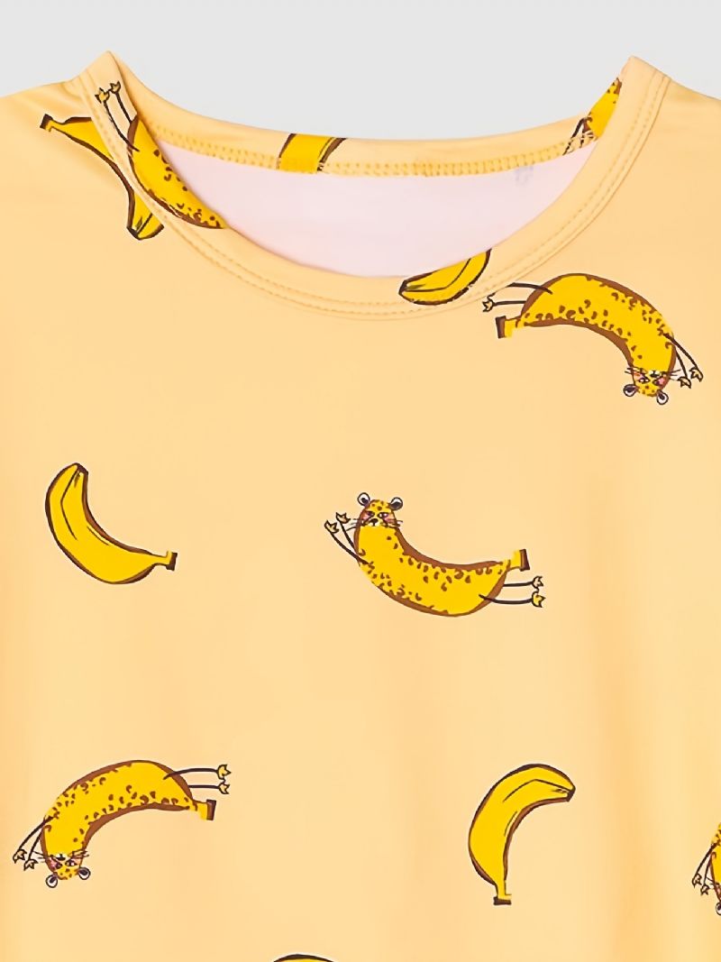 Barns Pyjamas Banantryck Rund Hals Kort Ärm & Byxor Set För Pojkar Flickor