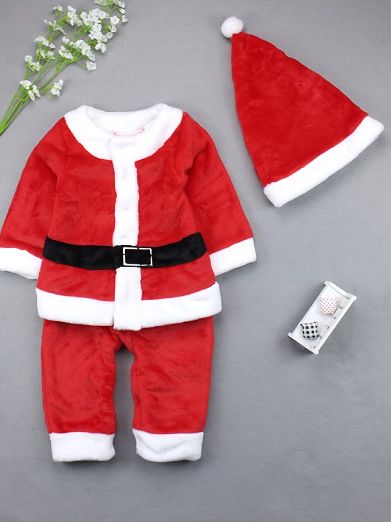 Bebis Casual Warm Christmas Långärmad Flanell Jumpsuit Pyjamas Med Hatt