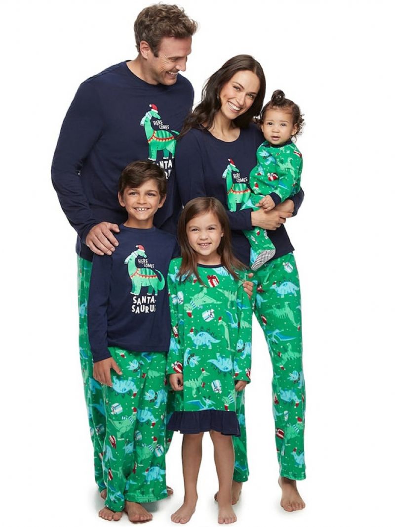 Bebis Flickor Crew Neck Söt Cartoon Dinosaur Pyjamas Set Christmas Set