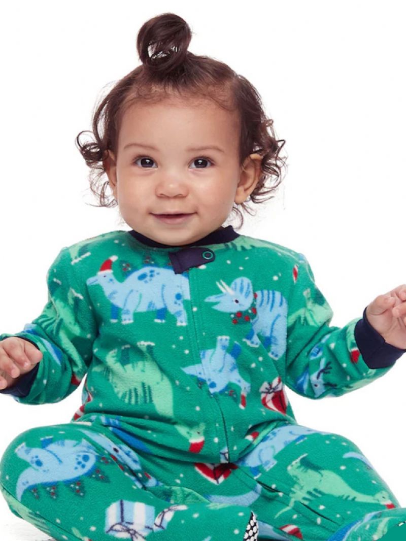 Bebis Flickor Crew Neck Söt Cartoon Dinosaur Pyjamas Set Christmas Set