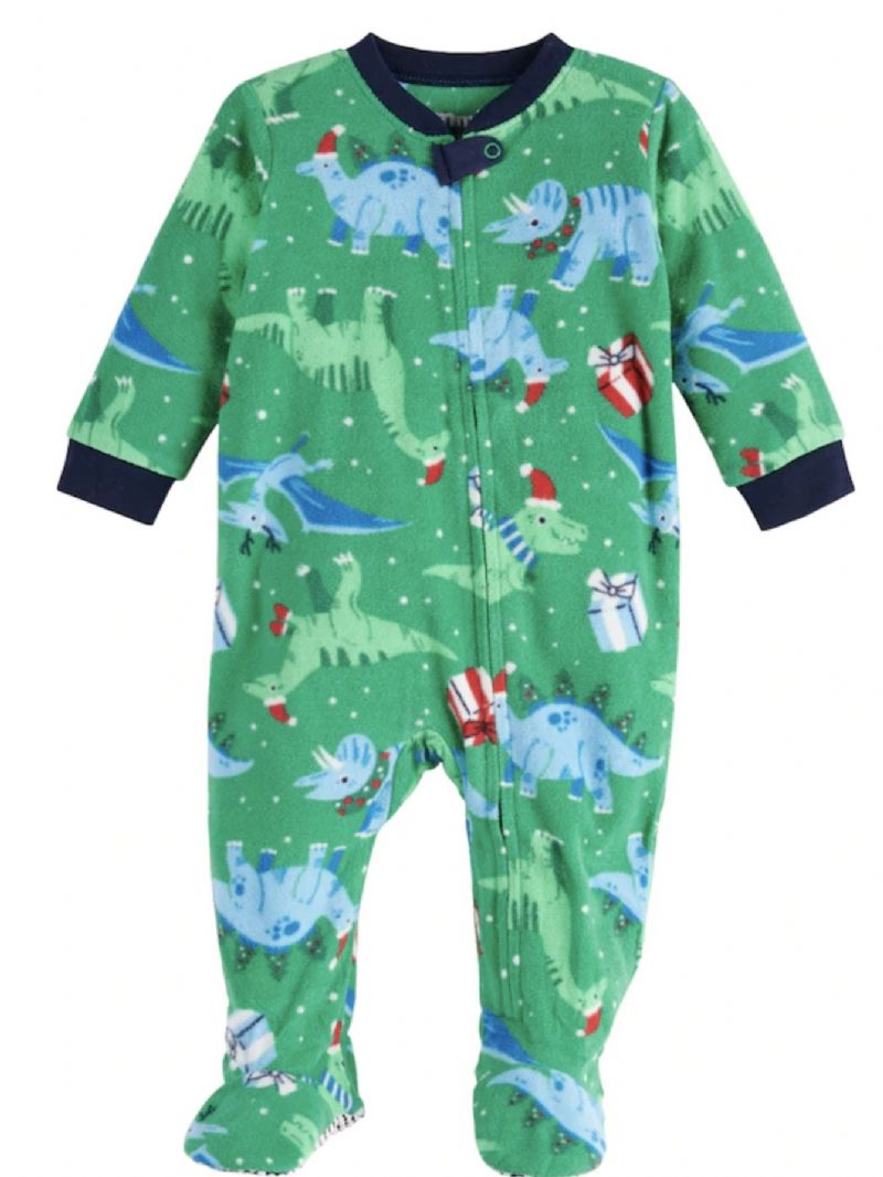 Bebis Flickor Crew Neck Söt Cartoon Dinosaur Pyjamas Set Christmas Set