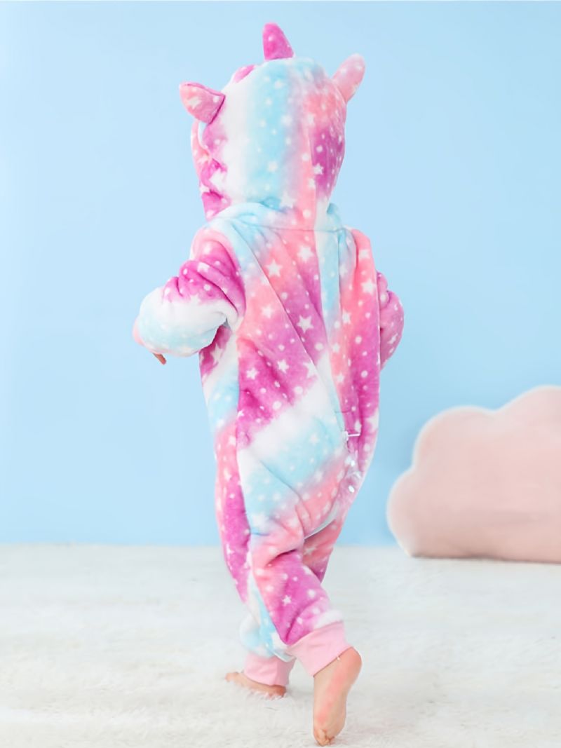 Bebis Flickor Hooded Pyjamas Söt Djur Mjuk Varm Dragkedja Jumpsuit Vinter