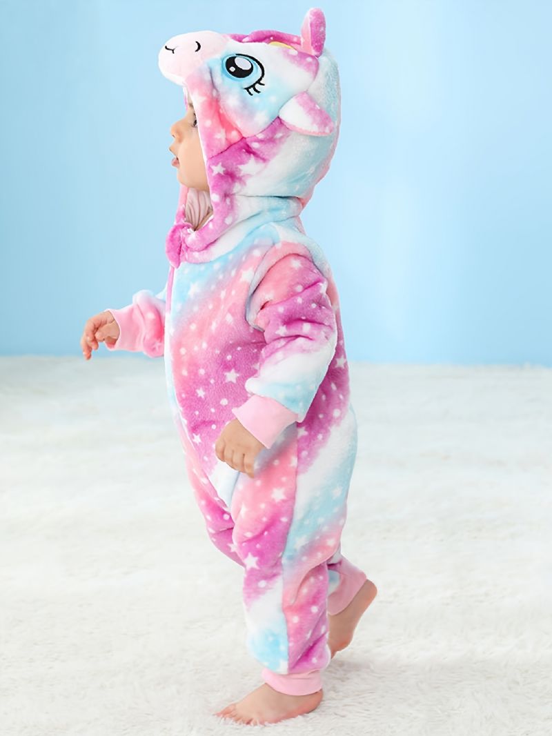 Bebis Flickor Hooded Pyjamas Söt Djur Mjuk Varm Dragkedja Jumpsuit Vinter