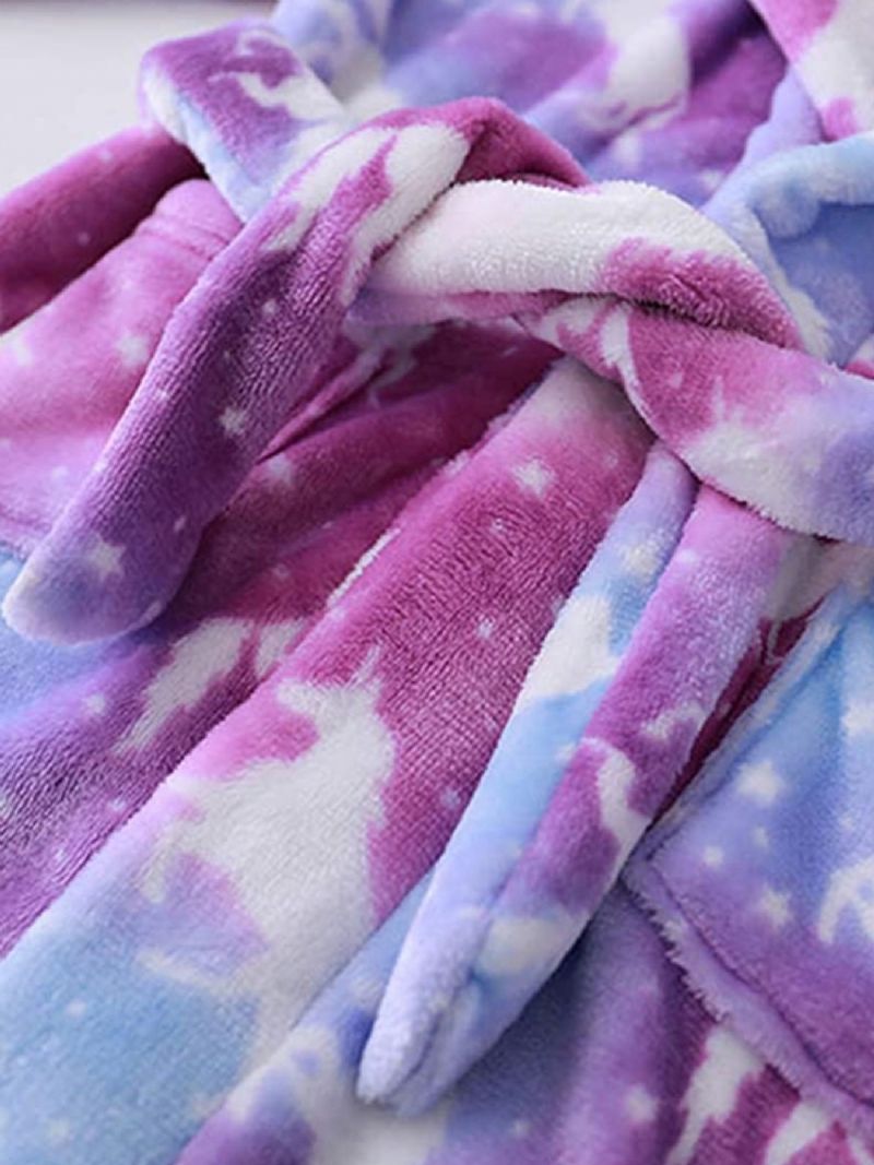 Bebis Flickor Huvmorgonrock Unicorn Flanell Pyjamas Mjukt Varmt Bälte Sovkläder Vinter Barnkläder