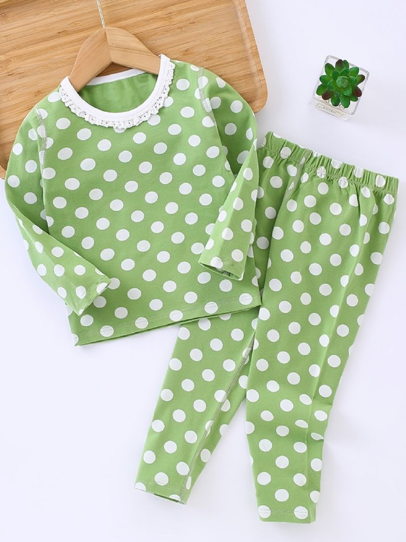 Bebis Flickor Pyjamas Familjeoutfit Polka Dots Rund Neck Långärmad Topp & Byxa Set Barnkläder