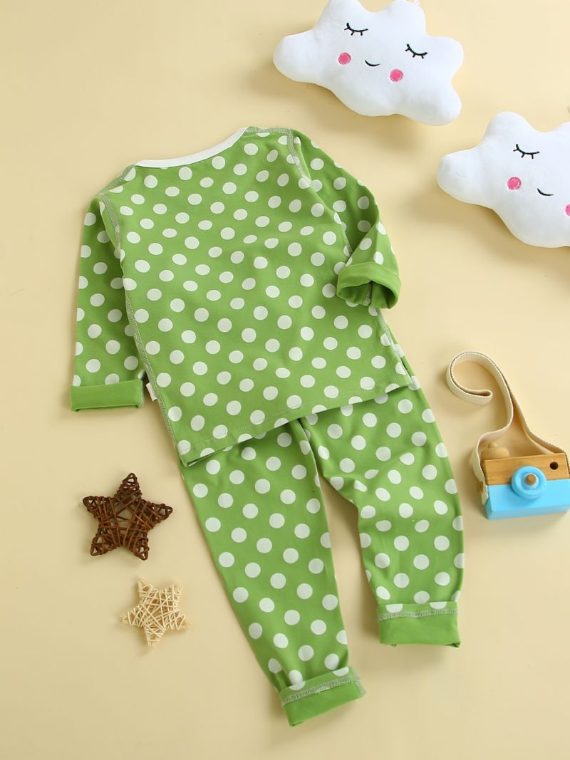 Bebis Flickor Pyjamas Familjeoutfit Polka Dots Rund Neck Långärmad Topp & Byxa Set Barnkläder