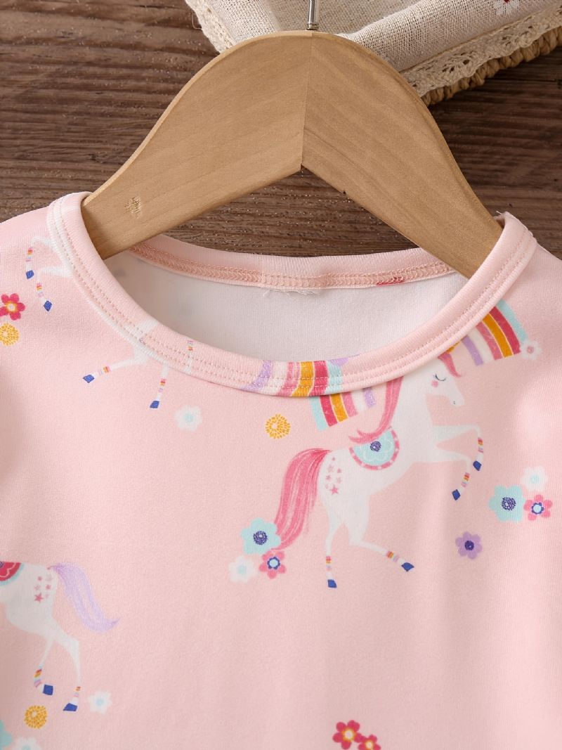 Bebis Flickor Pyjamas Familjeoutfit Unicorn Print Rund Neck Långärmad Topp & Byxa Set Barnkläder