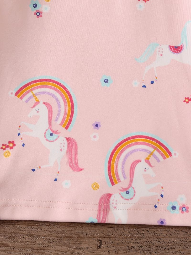 Bebis Flickor Pyjamas Familjeoutfit Unicorn Print Rund Neck Långärmad Topp & Byxa Set Barnkläder