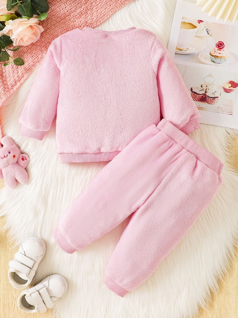 Bebis Flickor Söt Pyjamas Set Med Fleece Termisk Bear Print Pullover Top & Byxor För Vinter Hem