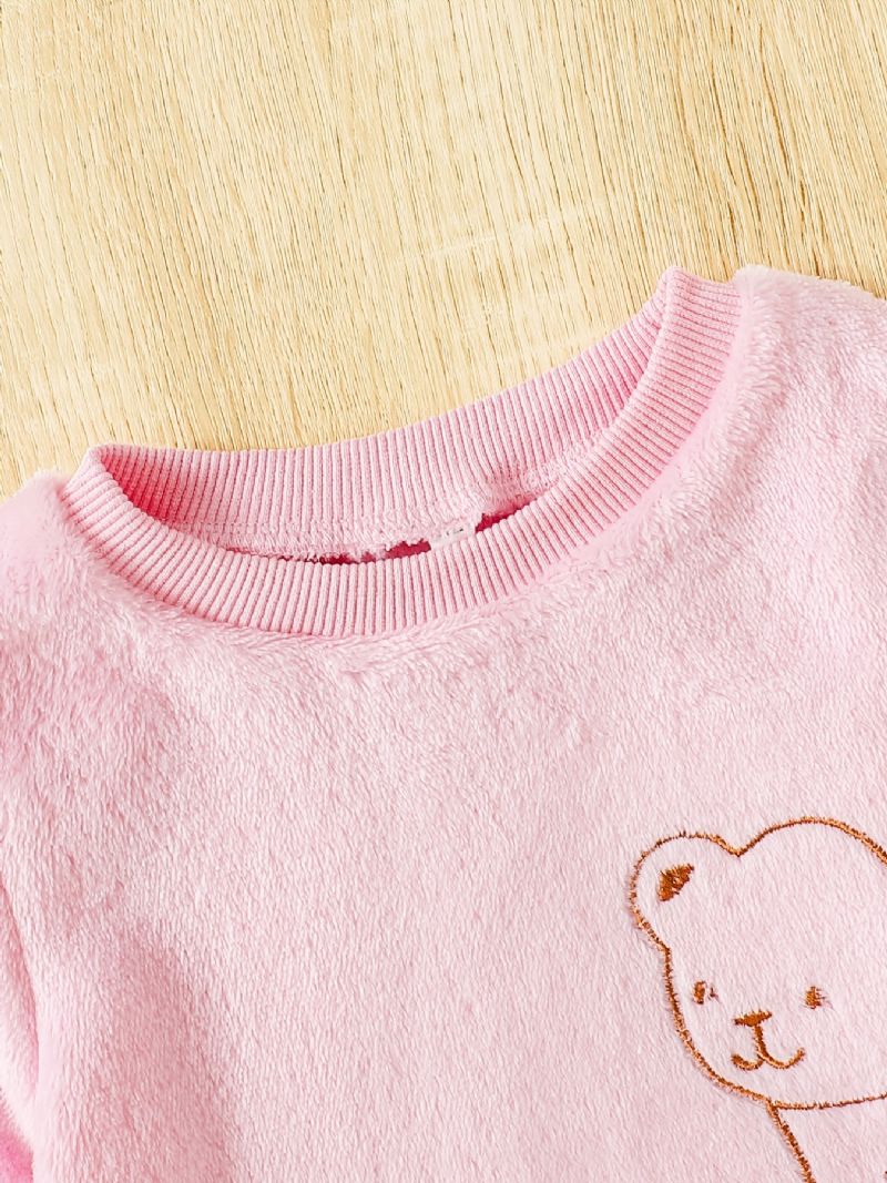 Bebis Flickor Söt Pyjamas Set Med Fleece Termisk Bear Print Pullover Top & Byxor För Vinter Hem