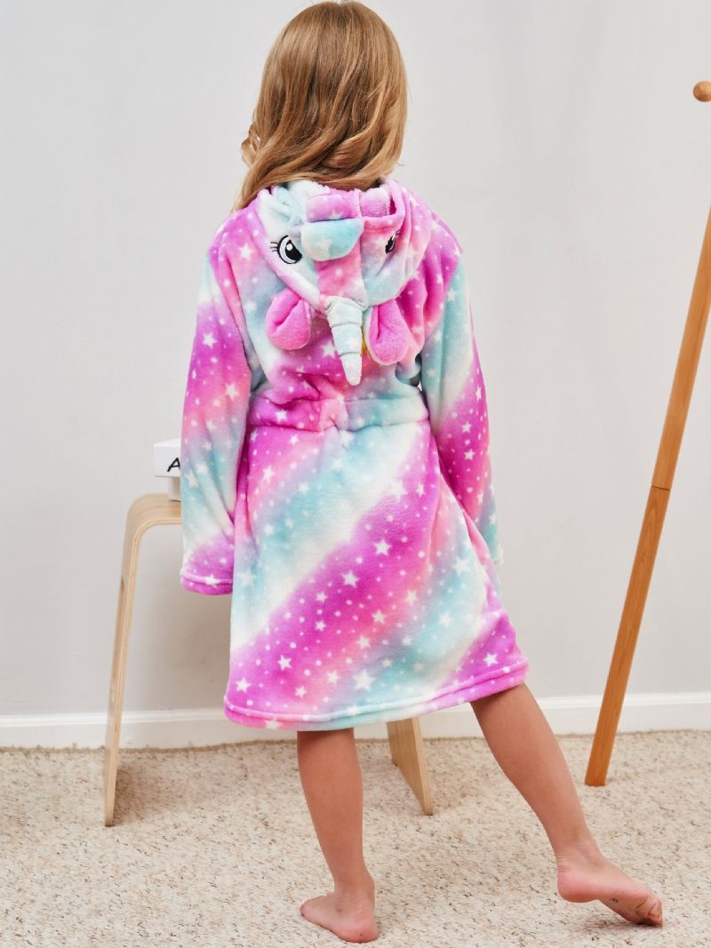 Bebis Flickor Unicorn Hooded Flanell Mjuk Sleeper Robe Med Bälte