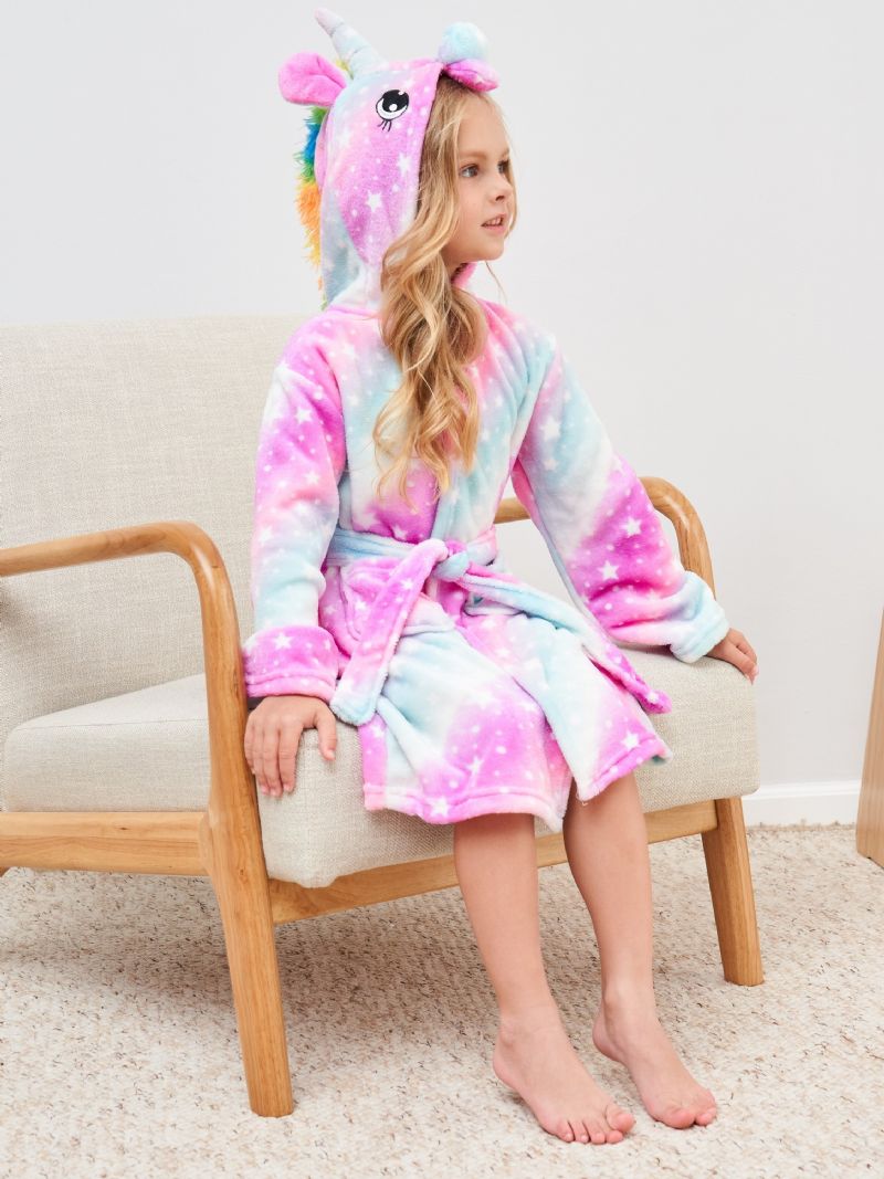 Bebis Flickor Unicorn Hooded Flanell Mjuk Sleeper Robe Med Bälte